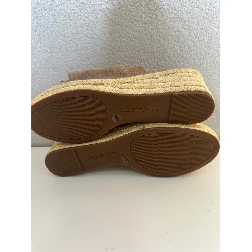 Sole Society Women's Tan Suede Knot Bow Espadrille Wedge Sandals Size 9.5M